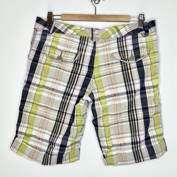 Womens Y2K Mossimo Madras Plaid Bermuda Shorts Size 9 Preppy Low Rise Multicolor - Picture 6 of 8